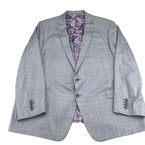 Ticknors Bespoke Jacket Men 51‎ Gray Purple Plaid Wool Classic Blazer VTG
